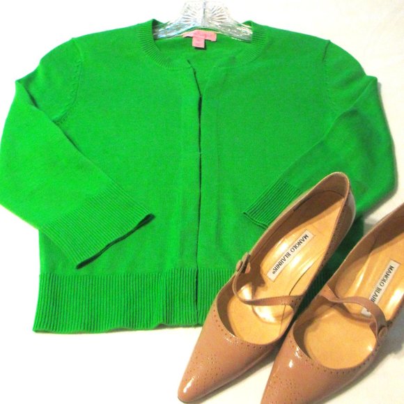 Lilly Pulitzer: Holiday Cardigan, Kelly Green, crop, 3/4  sleeve, XS - Picture 1 of 7